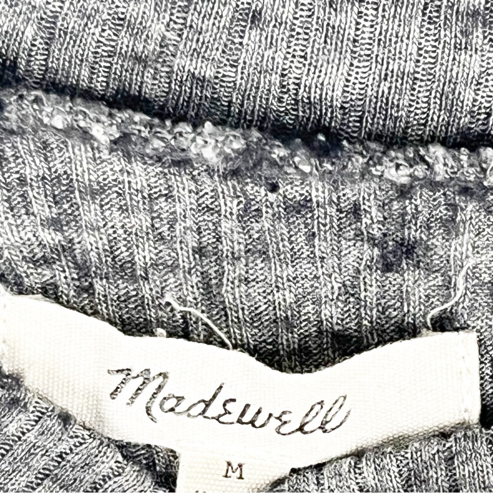 MADEWELL Gray Textured Wool Blend Mock Neck Side Splits Midi Dress, Size Medium - Picture 3 of 8